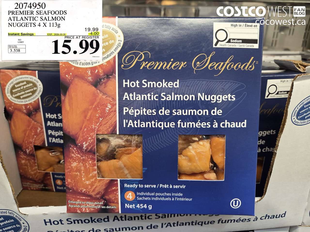 2074950 PREMIER SEAFOODS ATLANTIC SALMON NUGGETS 4 X 113G ($4.00 INSTANT SAVINGS EXPIRES ON 2026-10-18) $15.99