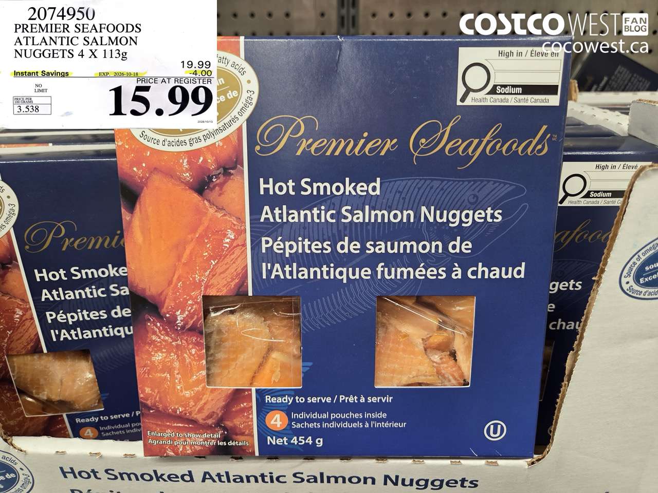 2074950 PREMIER SEAFOODS ATLANTIC SALMON NUGGETS 4 X 113G ($4.00 INSTANT SAVINGS EXPIRES ON 2026-10-18) $15.99