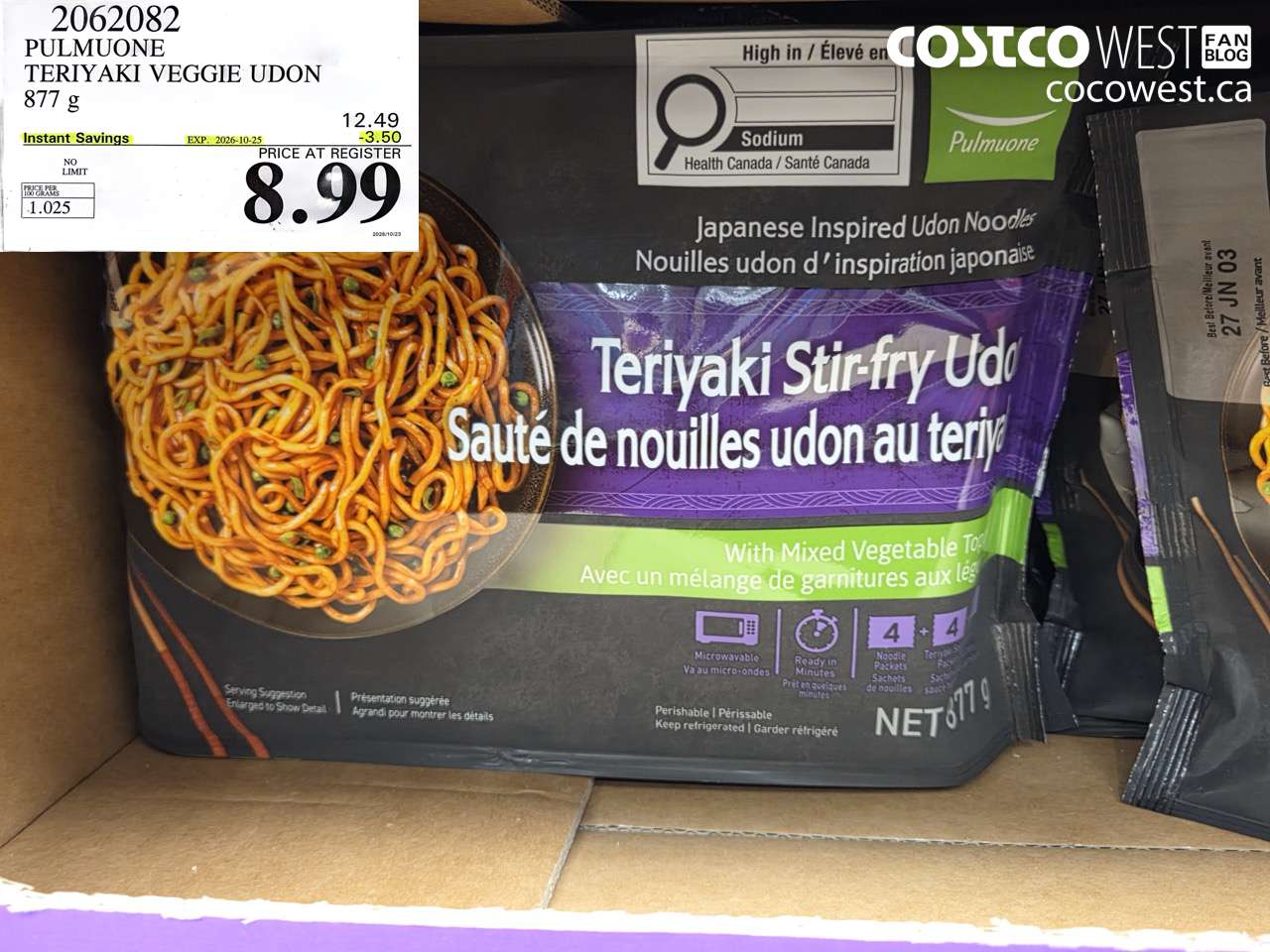 2062082 PULMUONE TERIYAKI VEGGIE UDON 877 G ($3.50 INSTANT SAVINGS EXPIRES ON 2026-10-25) $8.99