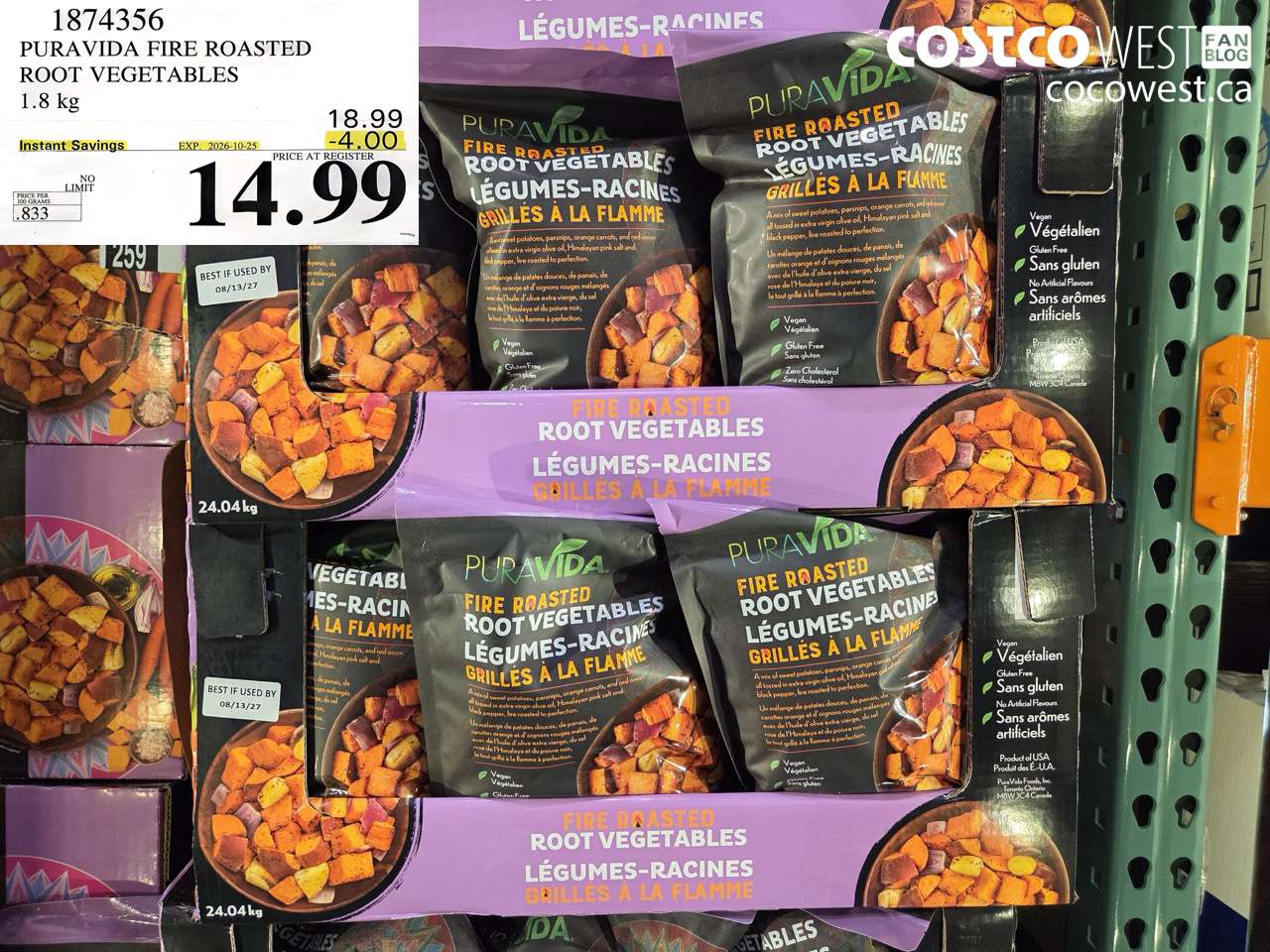 1874356 PURAVIDA FIRE ROASTED ROOT VEGETABLES 1.8 KG ($4.00 INSTANT SAVINGS EXPIRES ON 2026-10-25) $14.99
