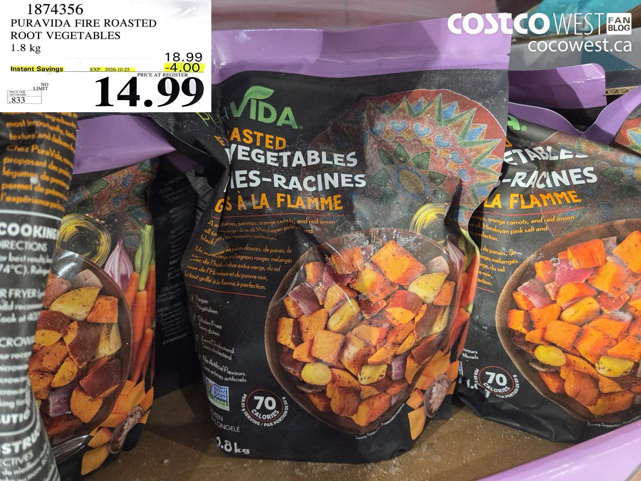 1874356 PURAVIDA FIRE ROASTED ROOT VEGETABLES 1.8 KG ($4.00 INSTANT SAVINGS EXPIRES ON 2026-10-25) $14.99