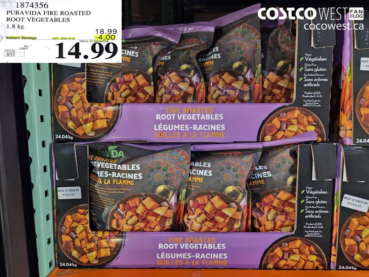 1874356 PURA VIDA FIRE ROASTED ROOT VEGETABLES 1.8 KG ($4.00 INSTANT SAVINGS EXPIRES ON 2026-10-25) $14.99