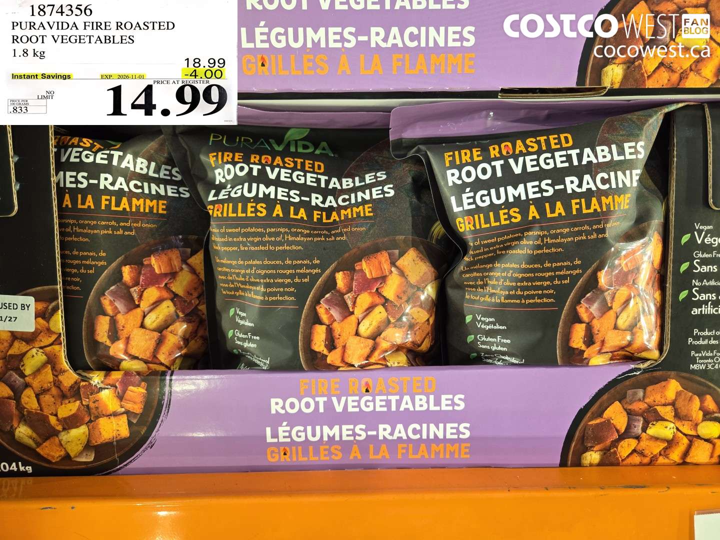 1874356 PURA VIDA FIRE ROASTED ROOT VEGETABLES 1.8 KG ($4.00 INSTANT SAVINGS EXPIRES ON 2026-11-01) $14.99