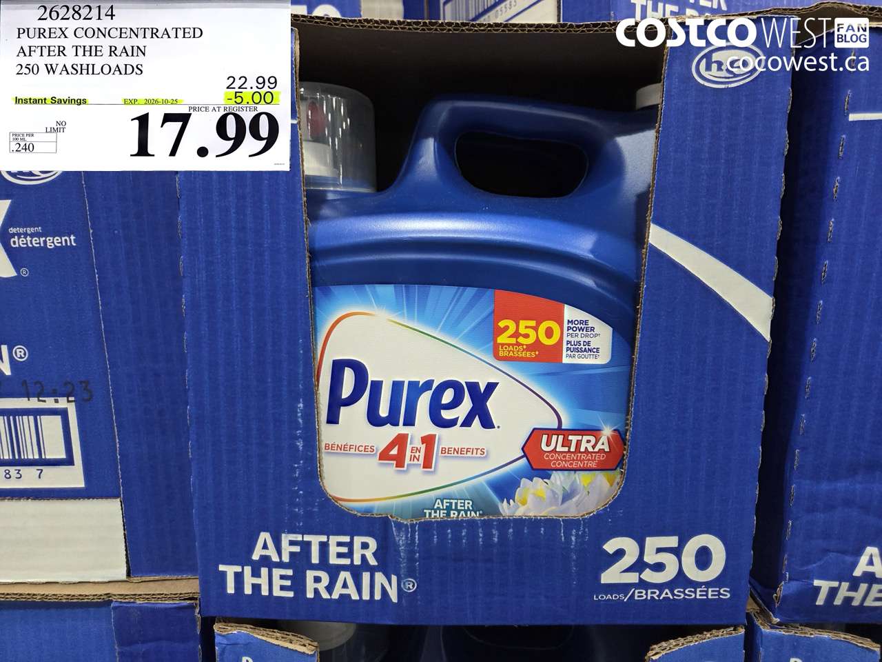 2628214 PUREX CONCENTRATED AFTER THE RAIN 250 WASHLOADS ($5.00 INSTANT SAVINGS EXPIRES ON 2026-10-25) $17.99