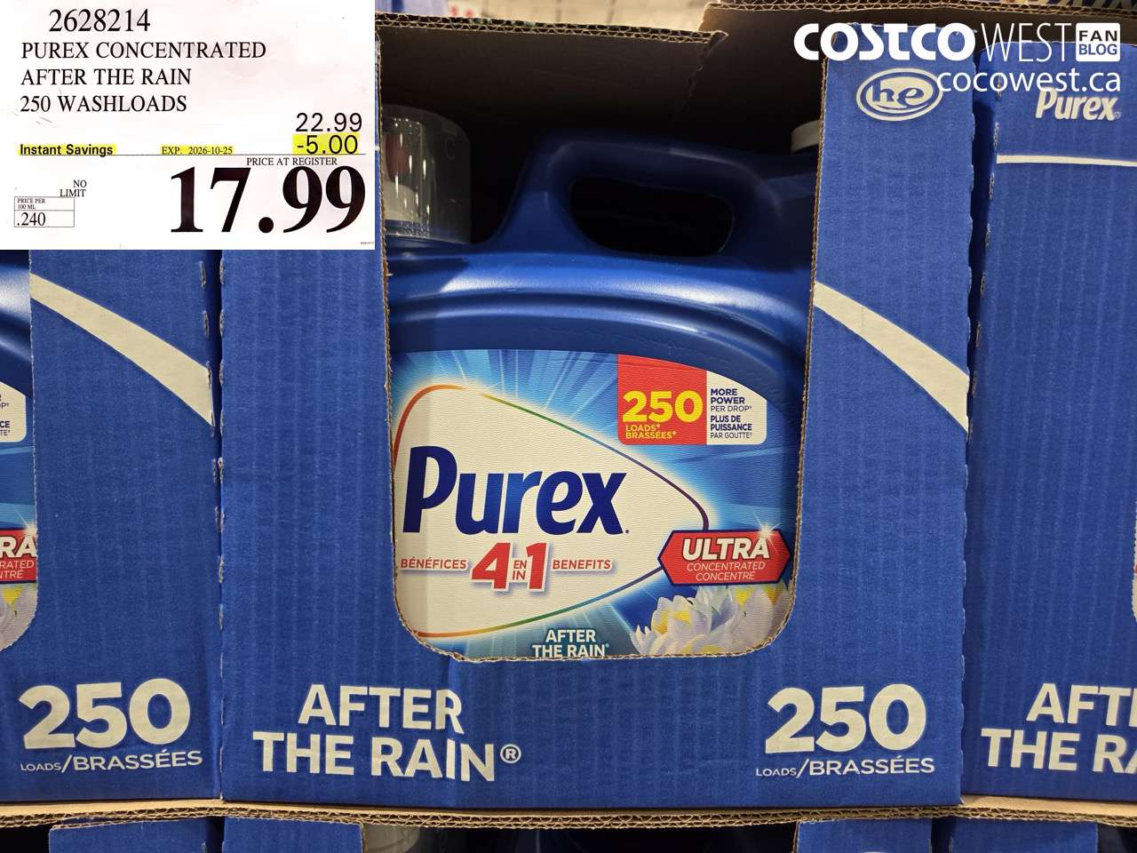 2628214 PUREX CONCENTRATED AFTER THE RAIN 250 WASHLOADS ($5.00 INSTANT SAVINGS EXPIRES ON 2026-10-25) $17.99