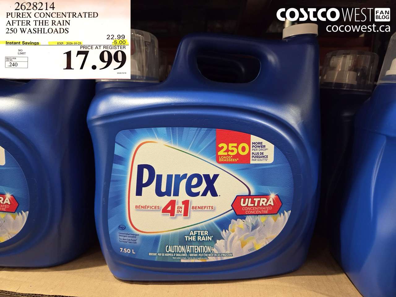 2628214 PUREX CONCENTRATED AFTER THE RAIN 250 WASHLOADS ($5.00 INSTANT SAVINGS EXPIRES ON 2026-10-25) $17.99