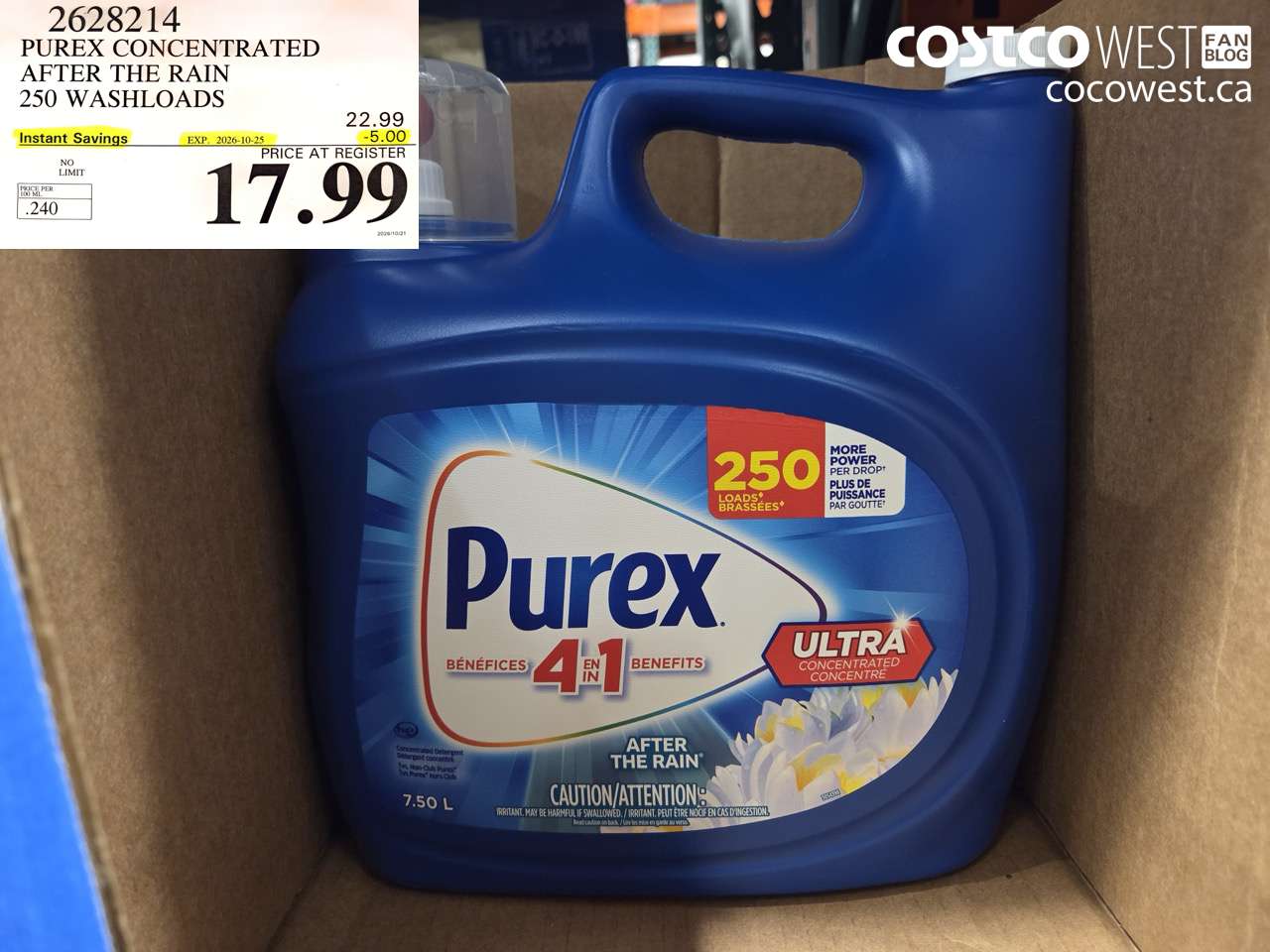 2628214 PUREX CONCENTRATED AFTER THE RAIN 250 WASHLOADS ($5.00 INSTANT SAVINGS EXPIRES ON 2026-10-25) $17.99