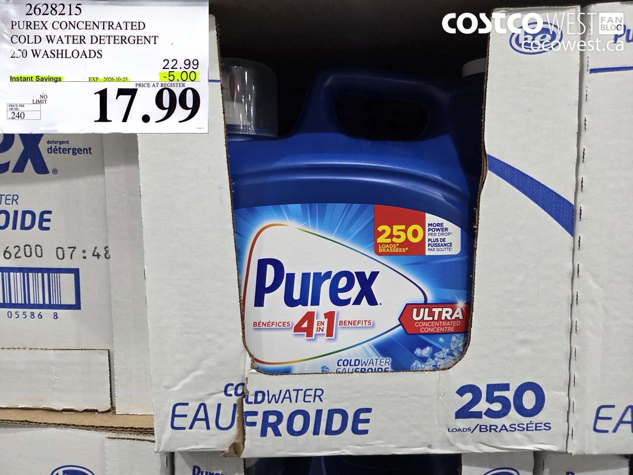 2628215 PUREX CONCENTRATED COLD WATER DETERGENT 250 WASHLOADS ($5.00 INSTANT SAVINGS EXPIRES ON 2026-10-25) $17.99