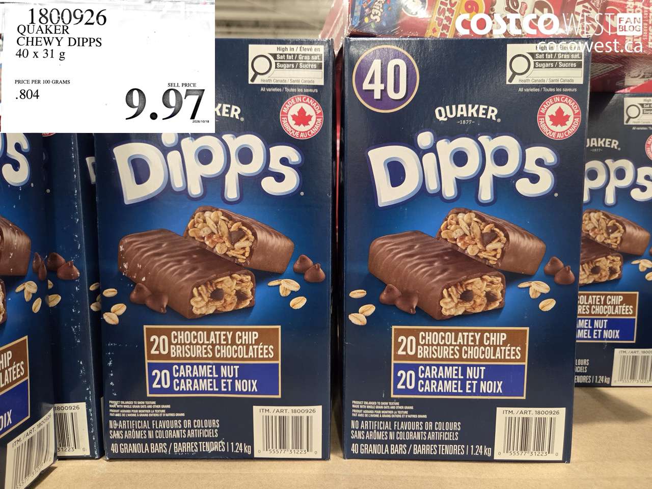 1800926 QUAKER CHEWY DIPPS 40 X 31 G $9.97