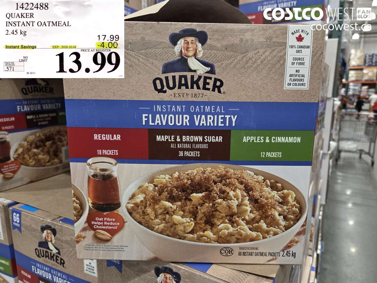 1422488 QUAKER INSTANT OATMEAL 2.45 KG ($4.00 INSTANT SAVINGS EXPIRES ON 2026-10-04) $13.99