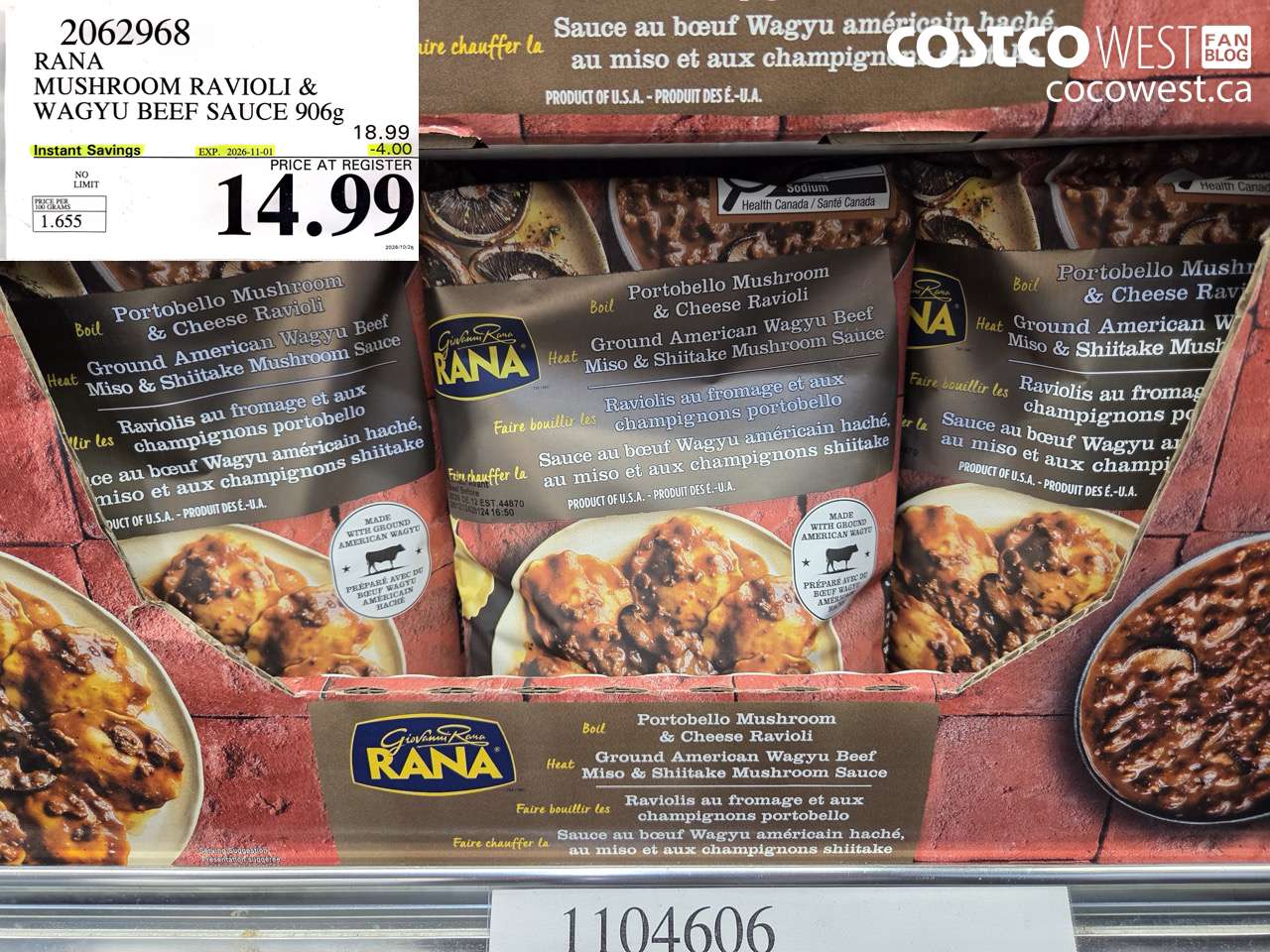 2062968 RANA MUSHROOM RAVIOLI & WAGYU BEEF SAUCE 906G ($4.00 INSTANT SAVINGS EXPIRES ON 2026-11-01) $14.99