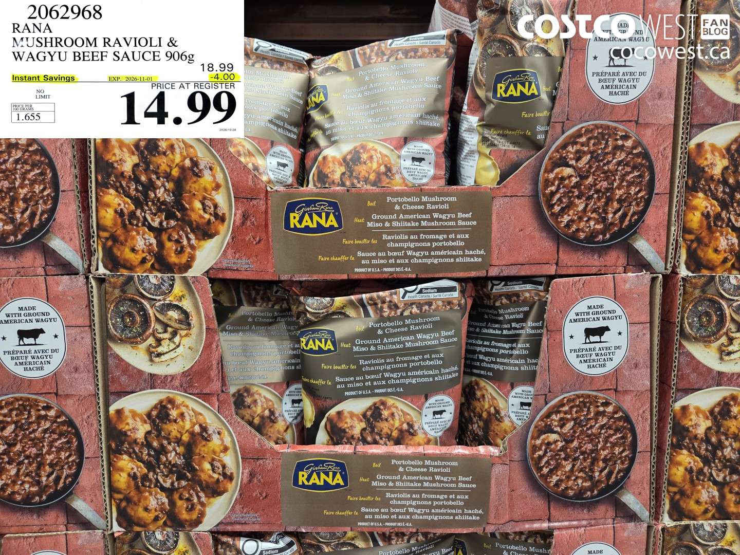 2062968 RANA MUSHROOM RAVIOLI & WAGYU BEEF SAUCE 906G ($4.00 INSTANT SAVINGS EXPIRES ON 2026-11-01) $14.99