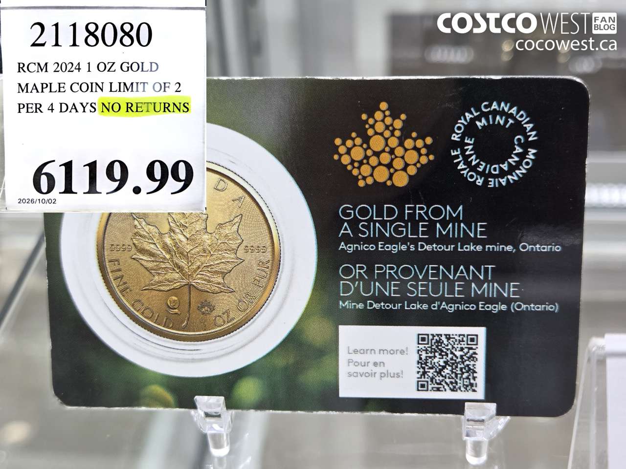 2118080 RCM 2024 1 OZ GOLD MAPLE COIN LIMIT OF 2 PER 4 DAYS $6119.99