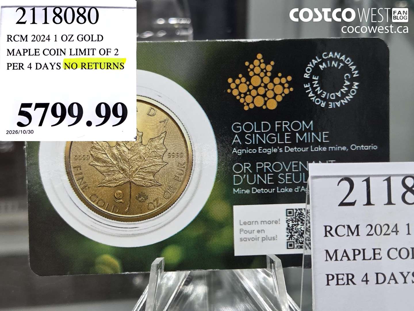 2118080 RCM 2024 1 OZ GOLD MAPLE COIN LIMIT OF 2 PER 4 DAYS $5799.99