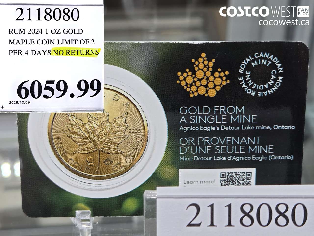 2118080 RCM 2024 1 OZ GOLD MAPLE COIN LIMIT OF 2 PER 4 DAYS NO RETURNS $6059.99