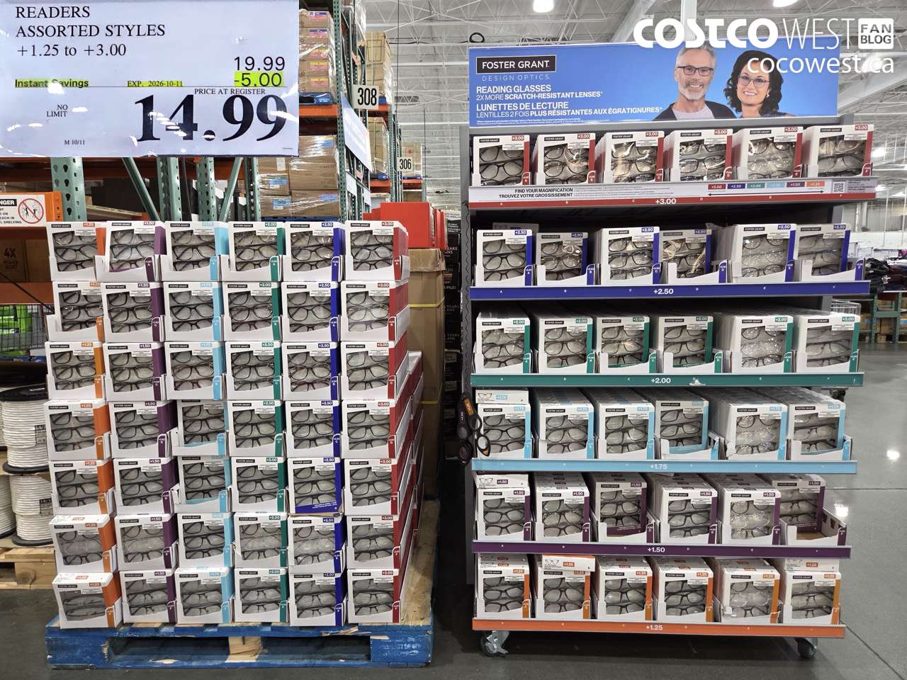 6461125 READERS ASSORTED STYLES +1.25 TO +3.00 ($5.00 INSTANT SAVINGS EXPIRES ON 2026-10-11) $14.99