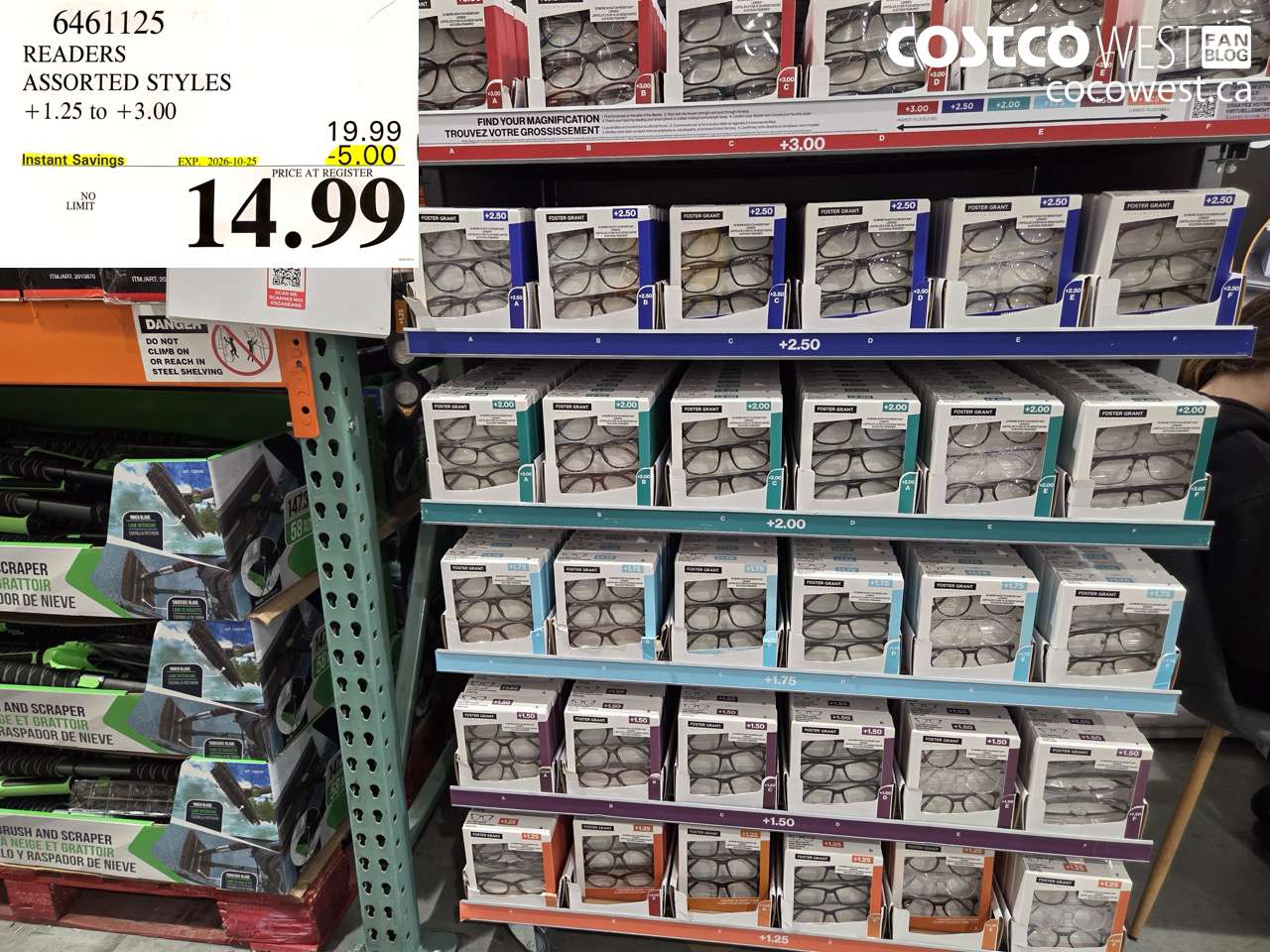 6461125 READERS ASSORTED STYLES +1.25 TO +3.00 ($5.00 INSTANT SAVINGS EXPIRES ON 2026-10-25) $14.99