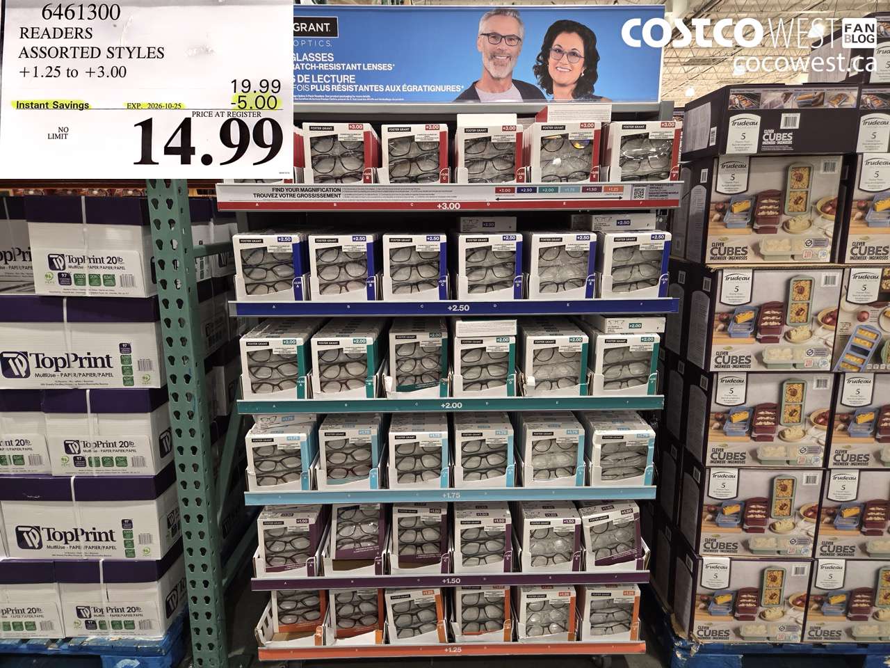 6461300 READERS ASSORTED STYLES +1.25 TO +3.00 ($5.00 INSTANT SAVINGS EXPIRES ON 2026-10-25) $14.99