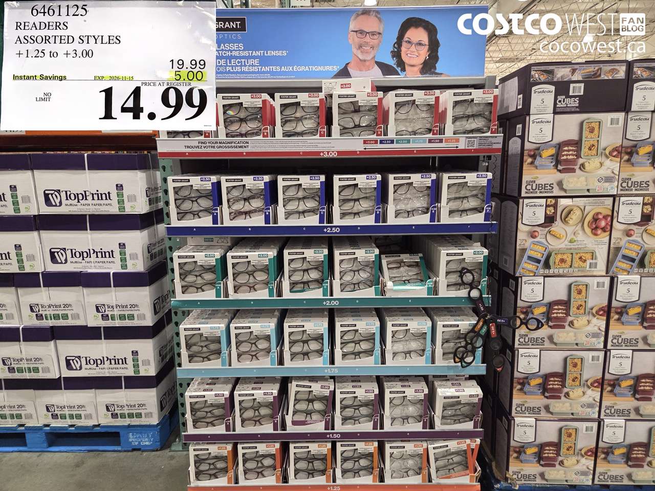 6461125 READERS ASSORTED STYLES +1.25 TO +3.00 ($5.00 INSTANT SAVINGS EXPIRES ON 2026-11-15) $14.99