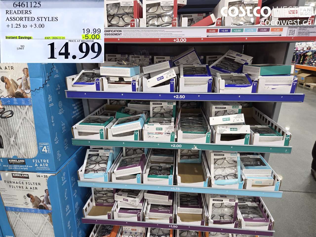 6461125 READERS ASSORTED STYLES +1.25 TO +3.00 ($5.00 INSTANT SAVINGS EXPIRES ON 2026-11-15) $14.99