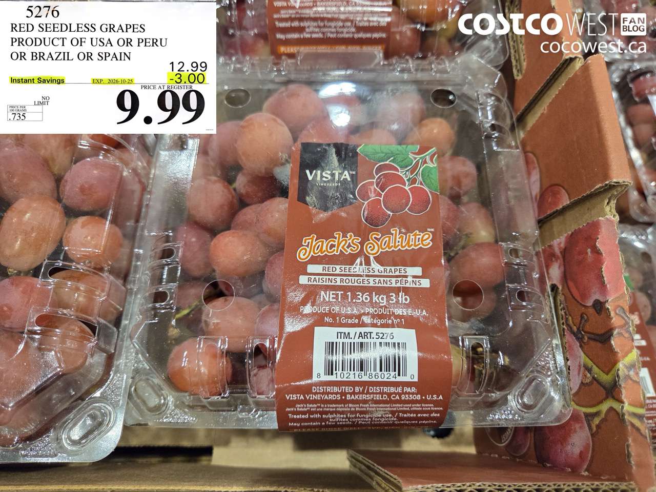5276 RED SEEDLESS GRAPES PRODUCT OF USA OR PERU OR BRAZIL OR SPAIN ($3.00 INSTANT SAVINGS EXPIRES ON 2026-10-25) $9.99