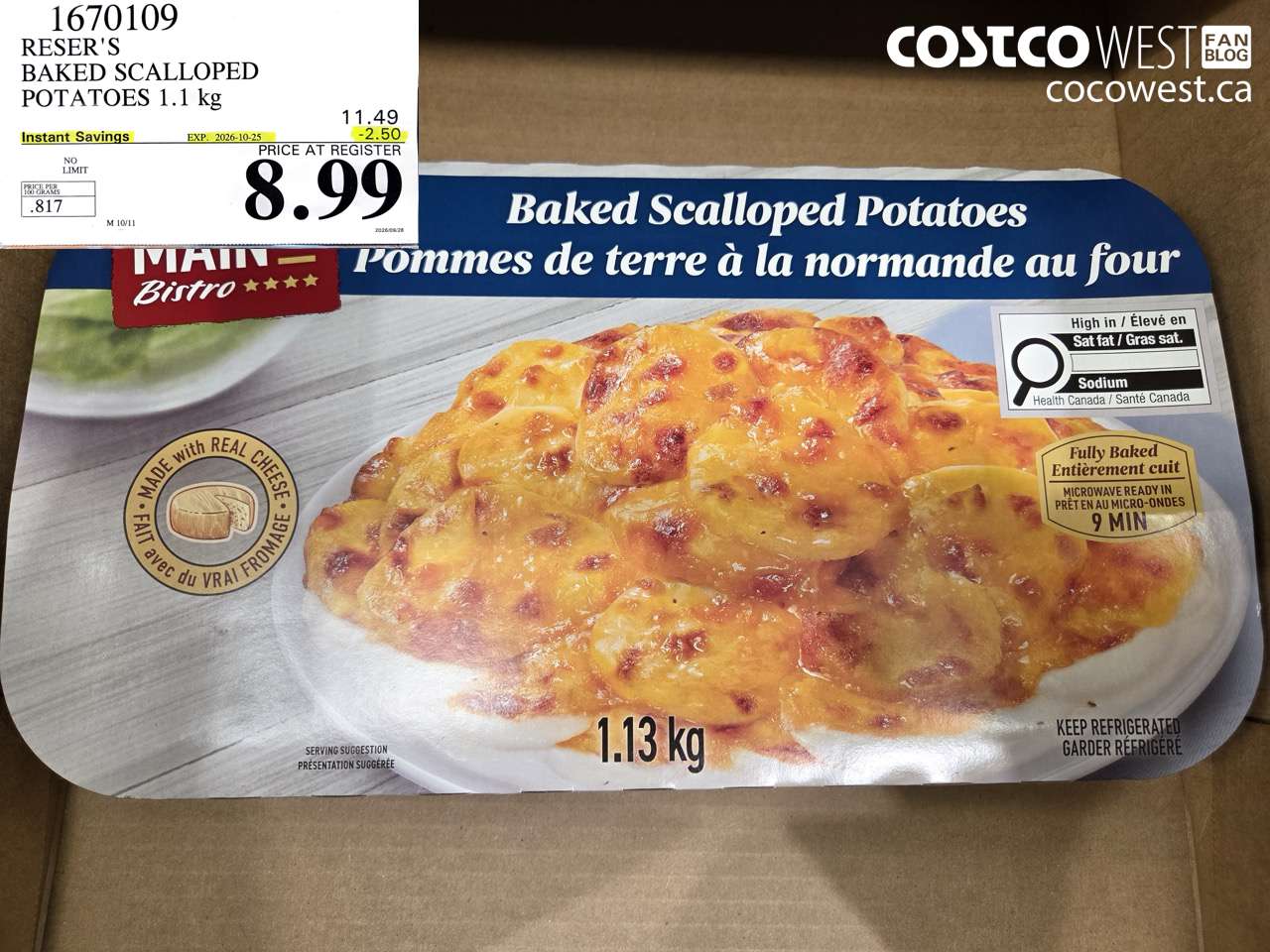 1670109 RESER'S BAKED SCALLOPED POTATOES 1.1 KG ($2.50 INSTANT SAVINGS EXPIRES ON 2026-10-25) $8.99