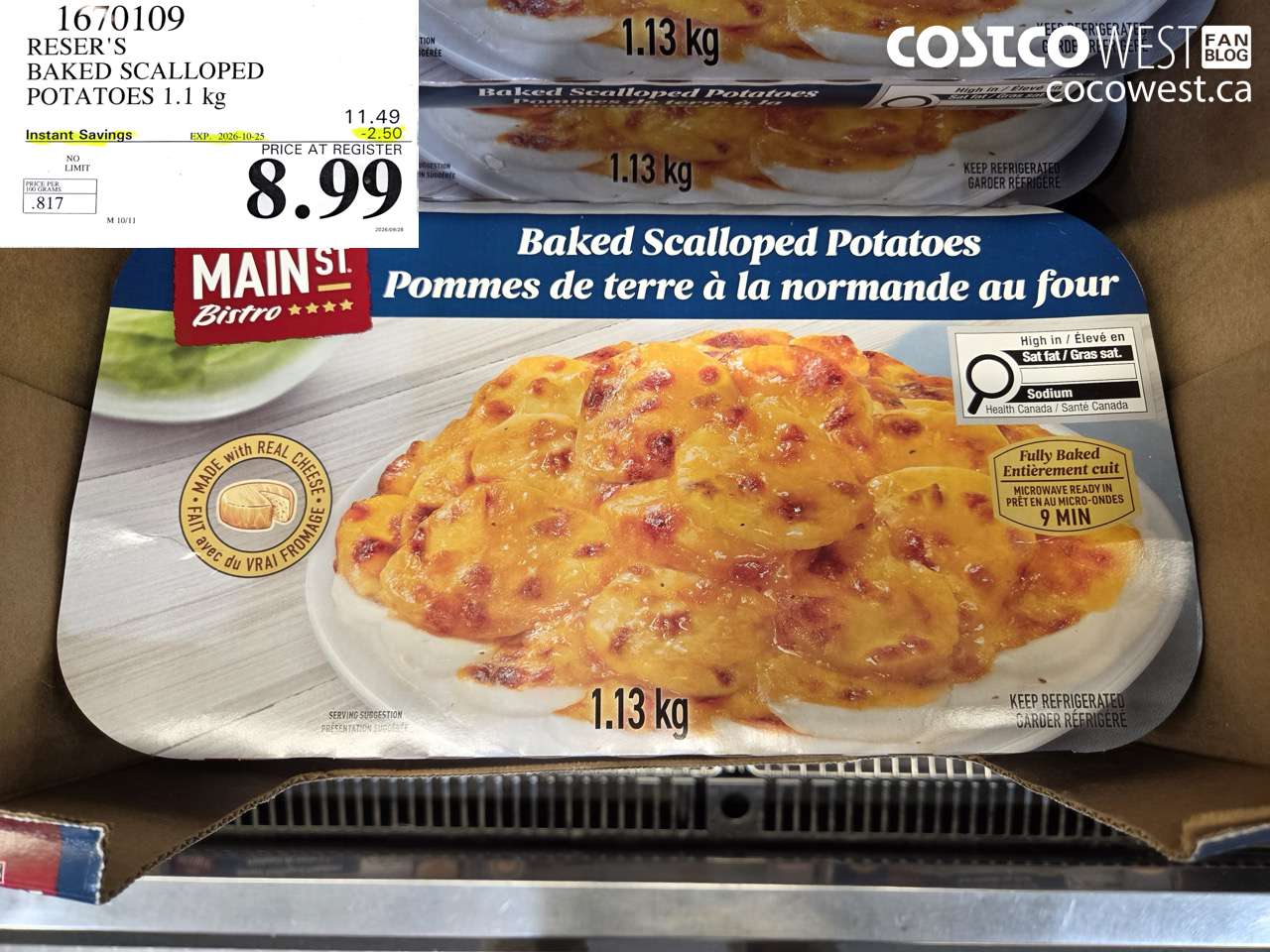 1670109 RESER'S BAKED SCALLOPED POTATOES 1.1 KG ($2.50 INSTANT SAVINGS EXPIRES ON 2026-10-25) $8.99