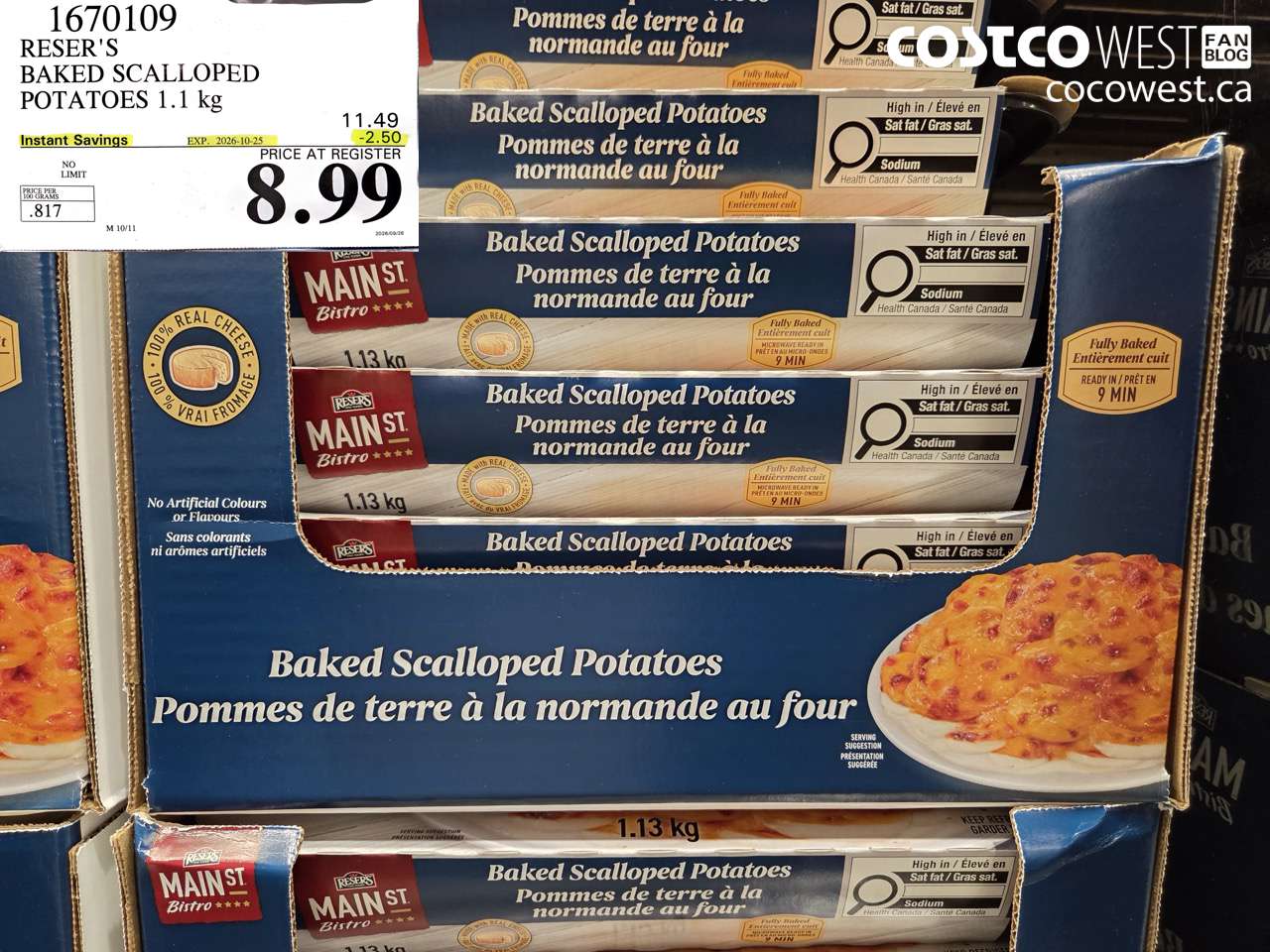 1670109 RESER'S BAKED SCALLOPED POTATOES 1.1 KG ($2.50 INSTANT SAVINGS EXPIRES ON 2026-10-25) $8.99
