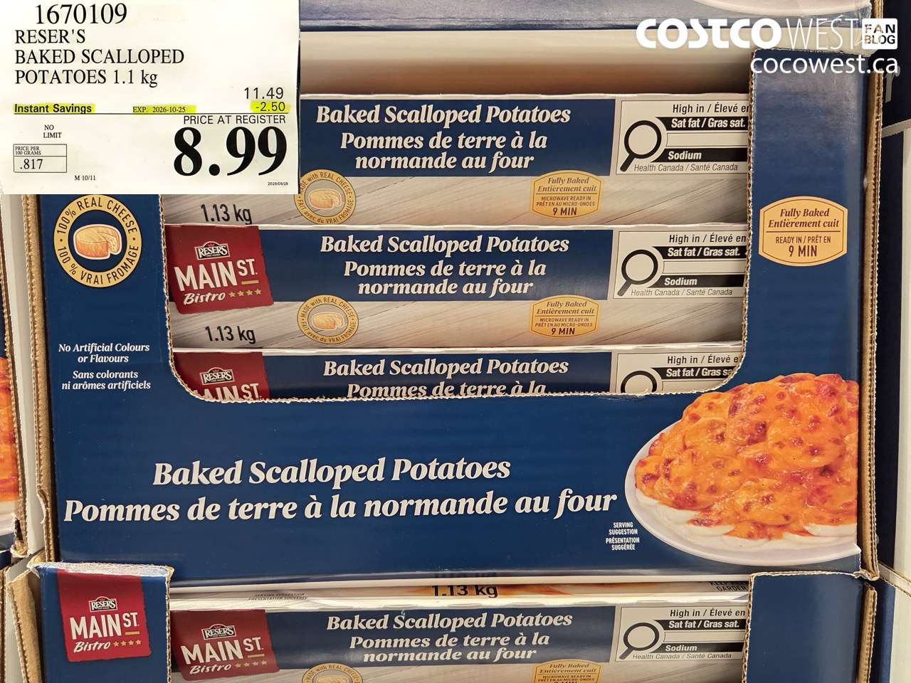 1670109 RESER'S BAKED SCALLOPED POTATOES 1.1 KG ($2.50 INSTANT SAVINGS EXPIRES ON 2026-10-25) $8.99