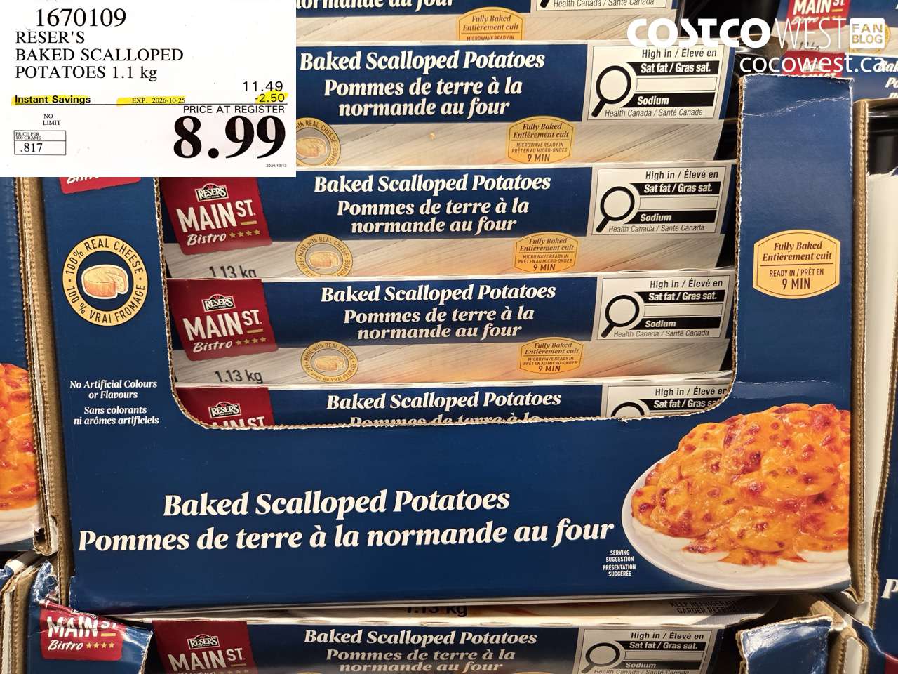 1670109 RESER'S BAKED SCALLOPED POTATOES 1.1 KG ($2.50 INSTANT SAVINGS EXPIRES ON 2026-10-25) $8.99