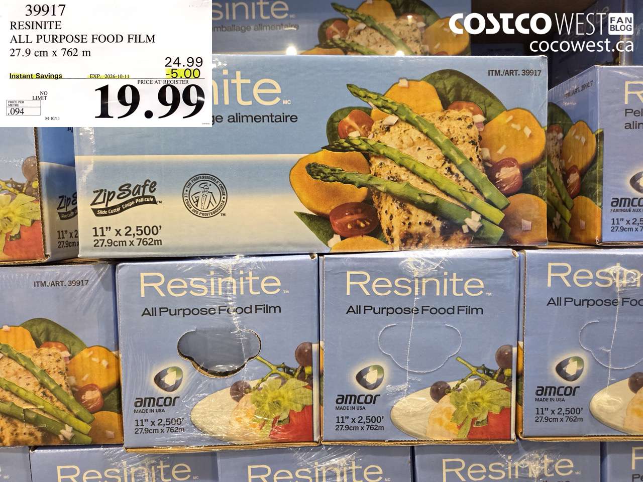 39917 RESINITE ALL PURPOSE FOOD FILM 27.9 CM X 762 M ($5.00 INSTANT SAVINGS EXPIRES ON 2026-10-11) $19.99