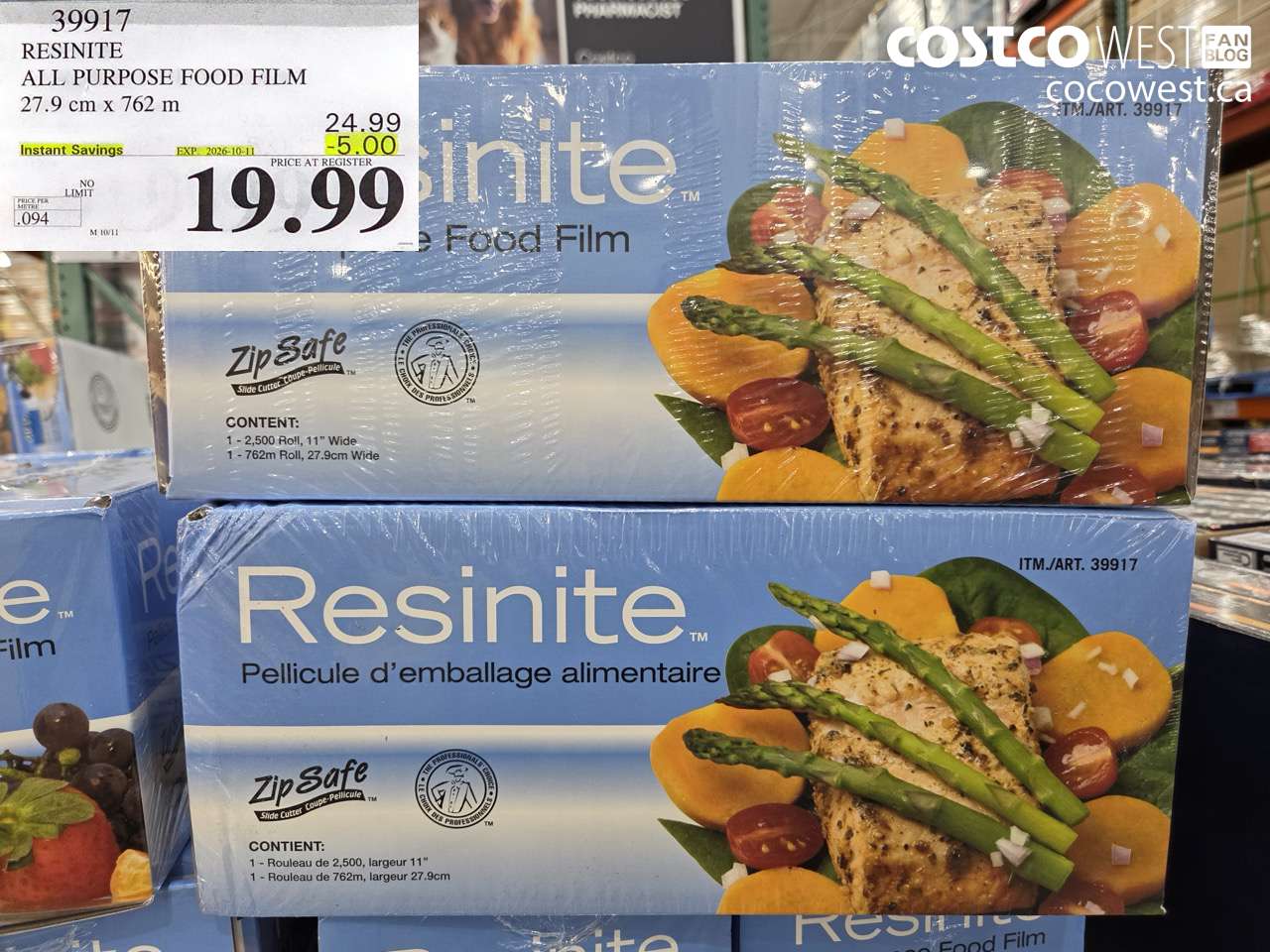 39917 RESINITE ALL PURPOSE FOOD FILM 27.9 CM X 762 M ($5.00 INSTANT SAVINGS EXPIRES ON 2026-10-11) $19.99