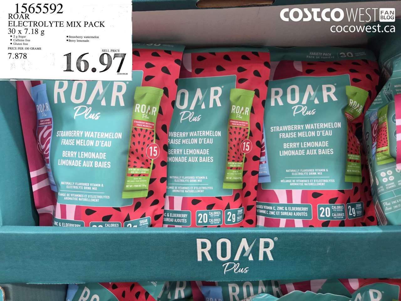 1565592 ROAR ELECTROLYTE MIX PACK 30 X 7.18 G $16.97