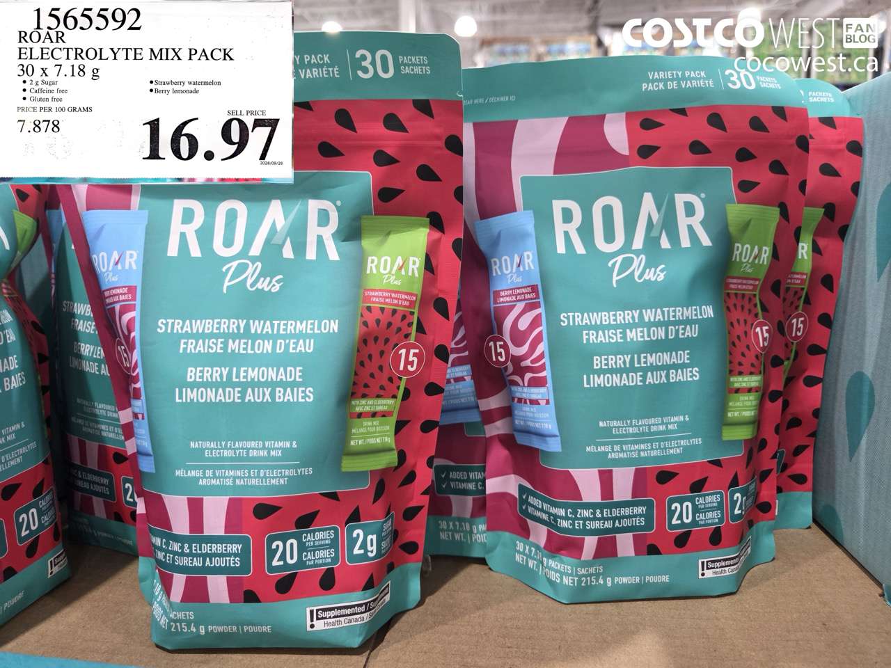 1565592 ROAR ELECTROLYTE MIX PACK 30 X 7.18 G $16.97