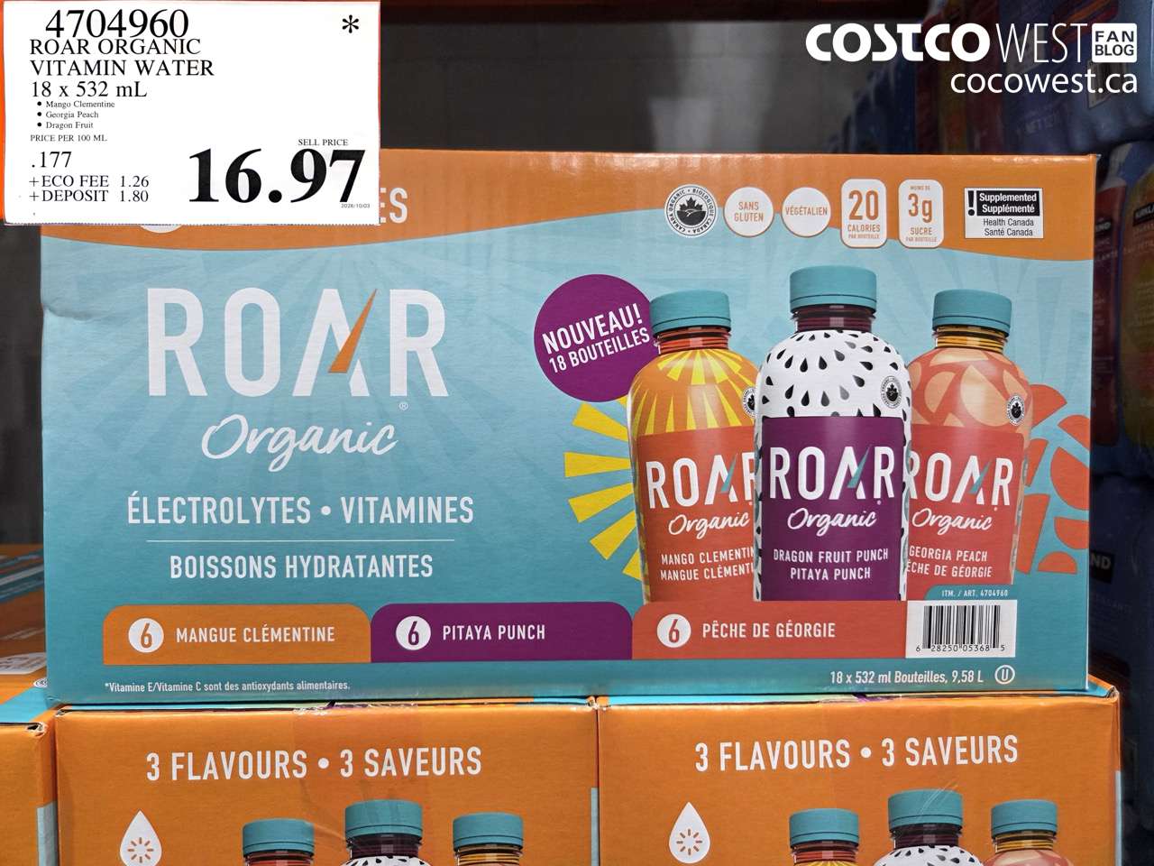 4704960 ROAR ORGANIC VITAMIN WATER 18 X 532 ML $16.97