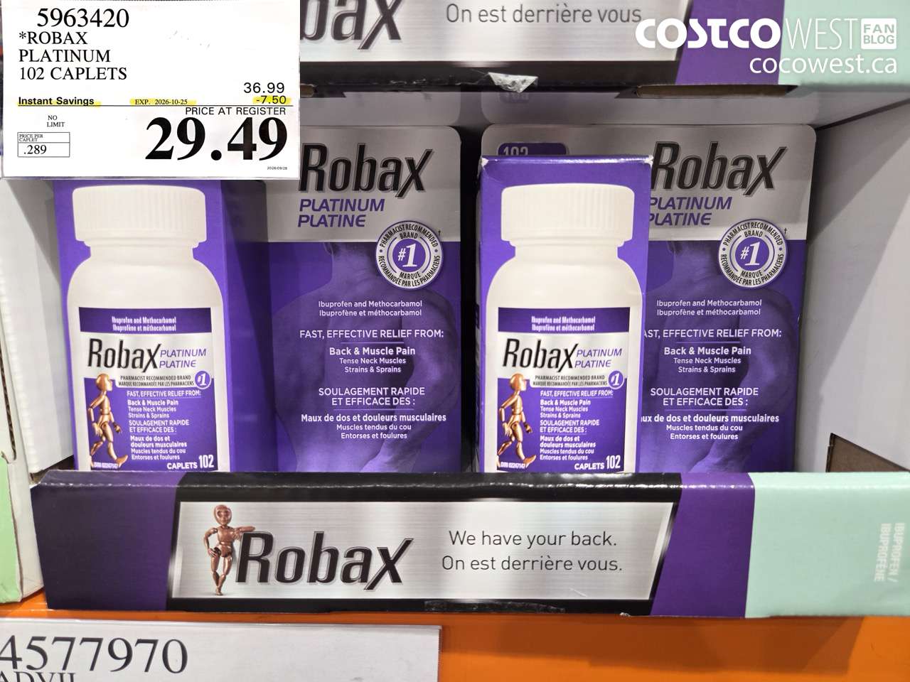 5963420 ROBAX PLATINUM 102 CAPLETS ($7.50 INSTANT SAVINGS EXPIRES ON 2026-10-25) $29.49