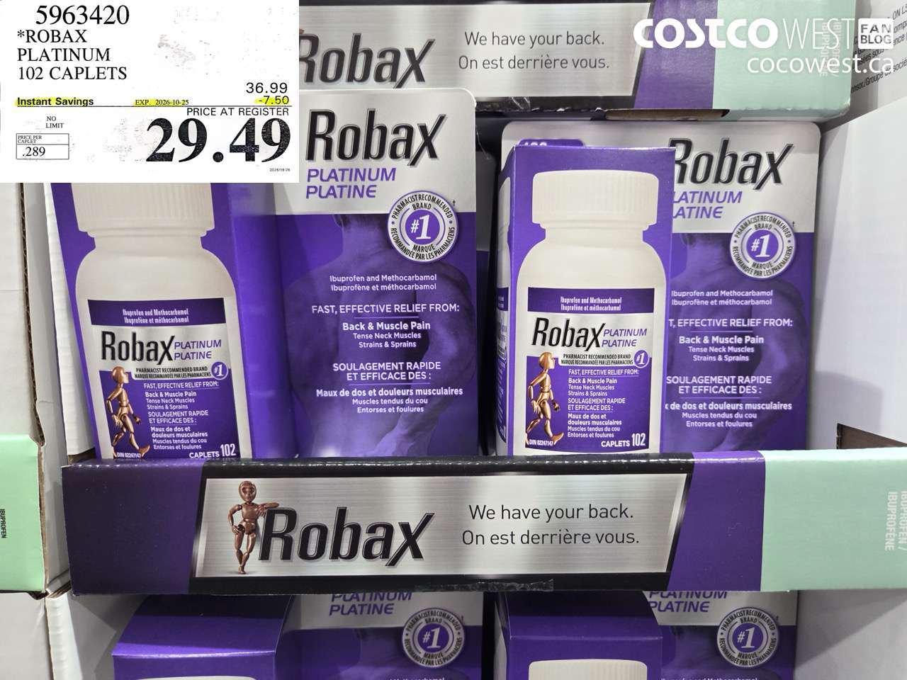 5963420 ROBAX PLATINUM 102 CAPLETS ($7.50 INSTANT SAVINGS EXPIRES ON 2026-10-25) $29.49