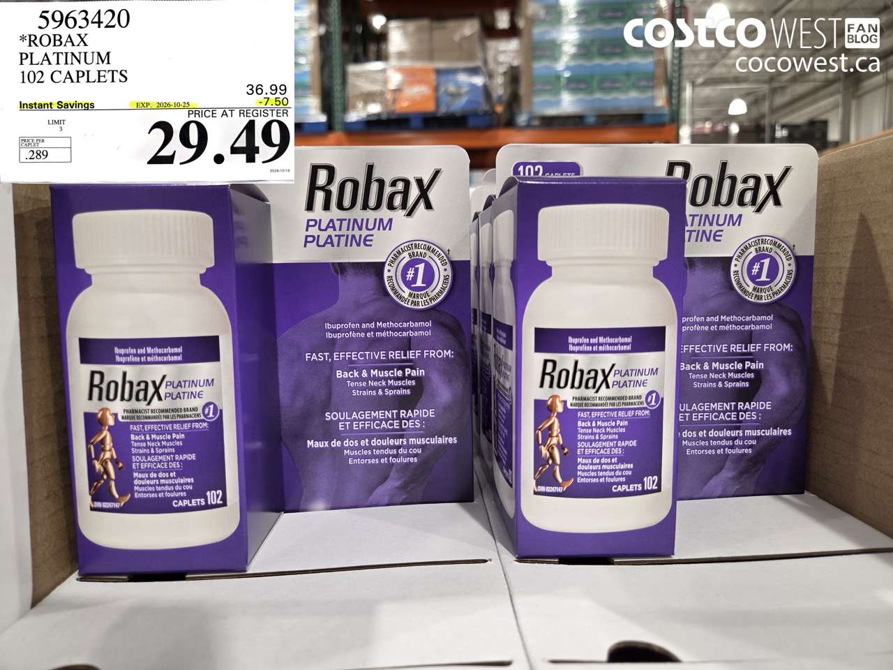 5963420 ROBAX PLATINUM 102 CAPLETS ($7.50 INSTANT SAVINGS EXPIRES ON 2026-10-25) $29.49