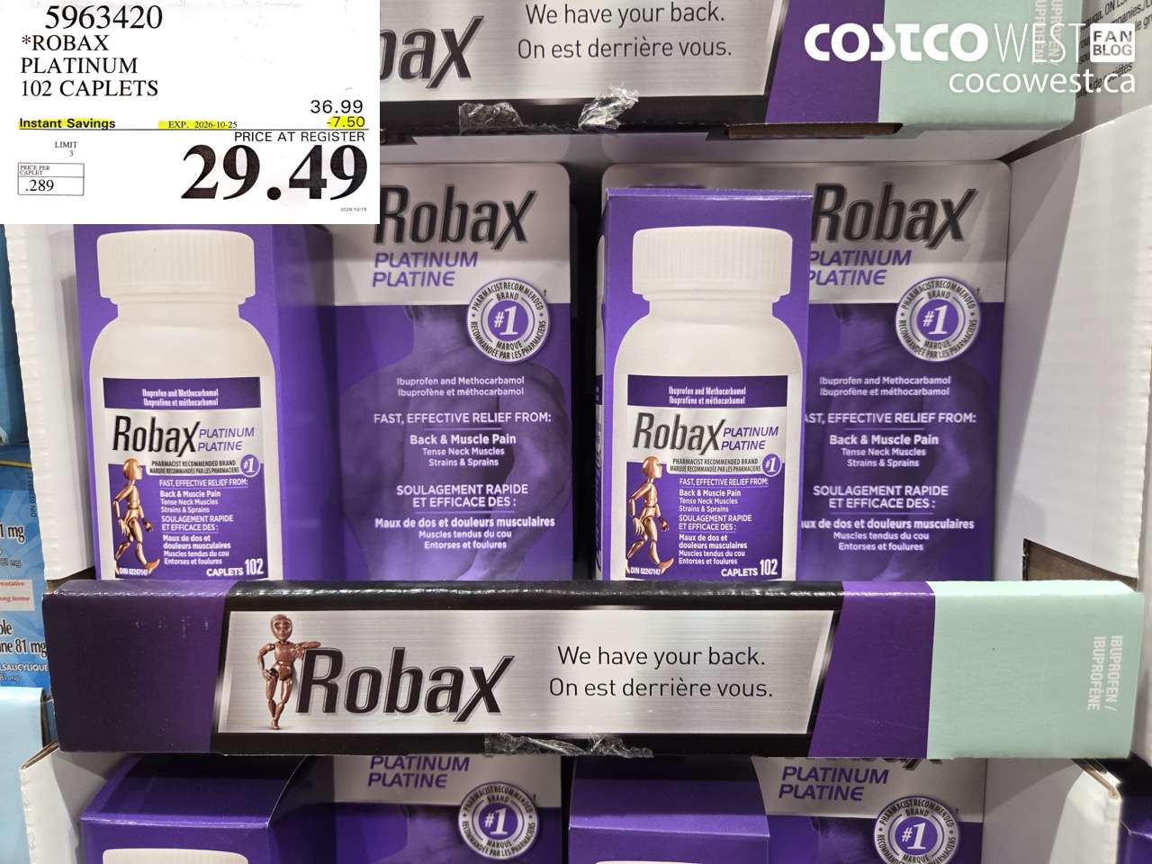 5963420 ROBAX PLATINUM 102 CAPLETS ($7.50 INSTANT SAVINGS EXPIRES ON 2026-10-25) $29.49