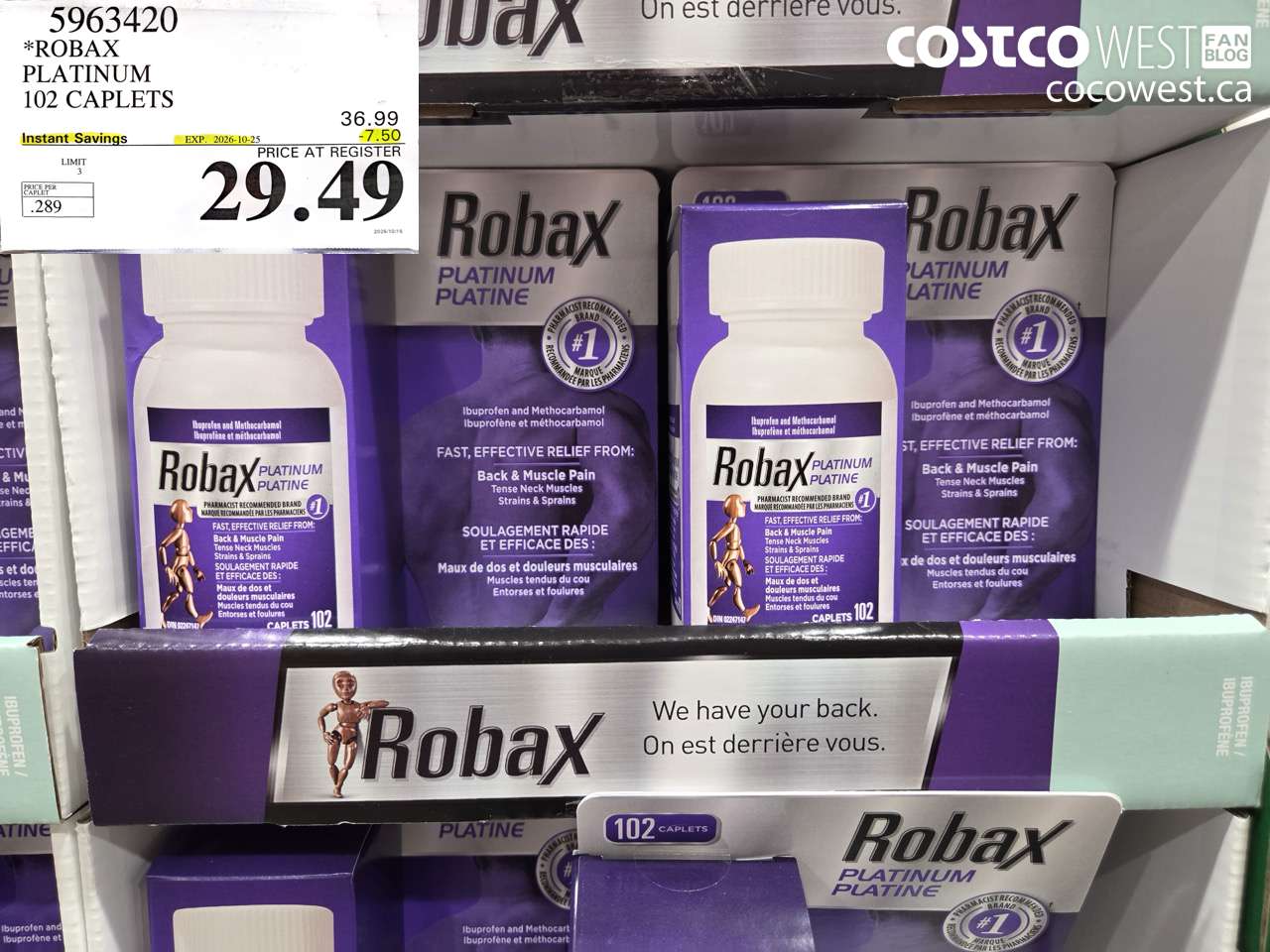 5963420 ROBAX PLATINUM 102 CAPLETS ($7.50 INSTANT SAVINGS EXPIRES ON 2026-10-25) $29.49
