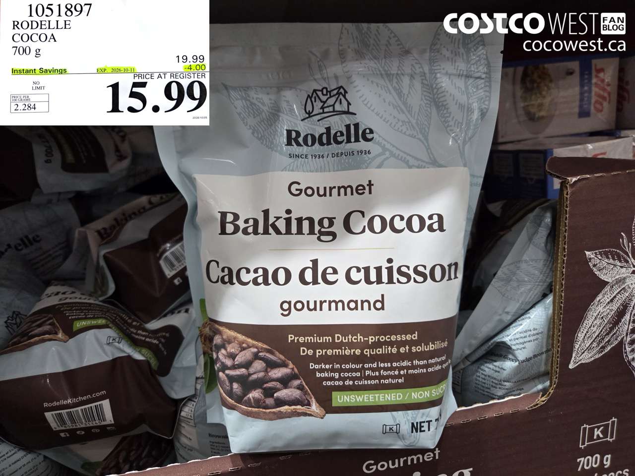 1051897 RODELLE COCOA 700 G ($4.00 INSTANT SAVINGS EXPIRES ON 2026-10-11) $15.99