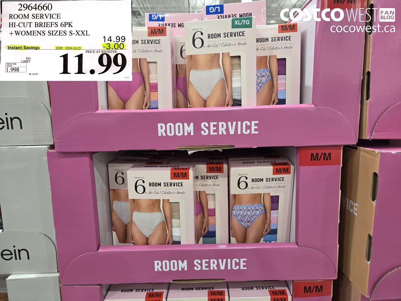 2964660 ROOM SERVICE HI-CUT BRIEFS 6PK + WOMENS SIZES S-XXL ($3.00 INSTANT SAVINGS EXPIRES ON 2026-10-25) $11.99