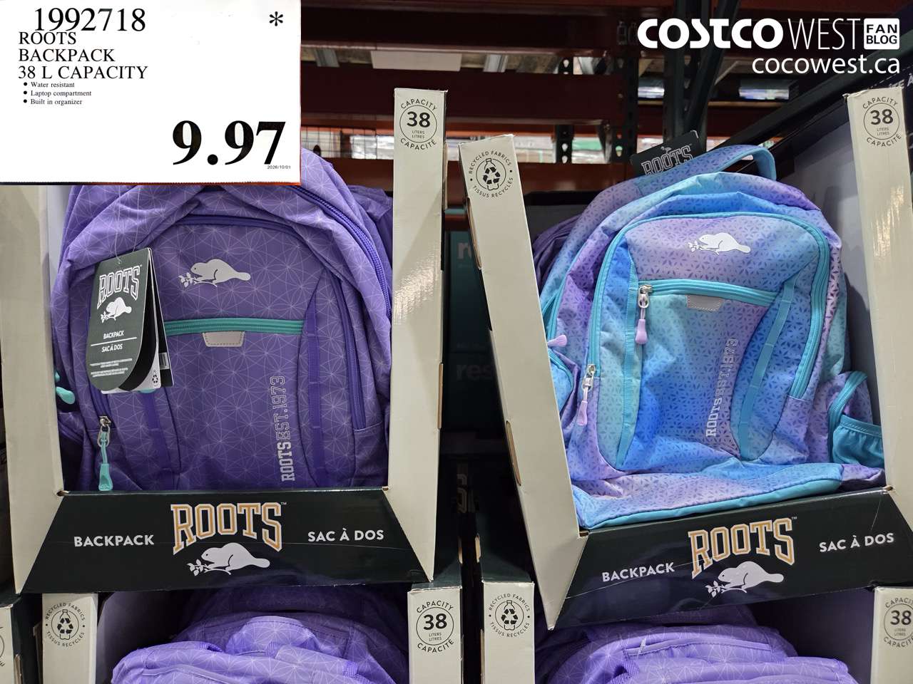 1992718 ROOTS BACKPACK 38 L CAPACITY $9.97