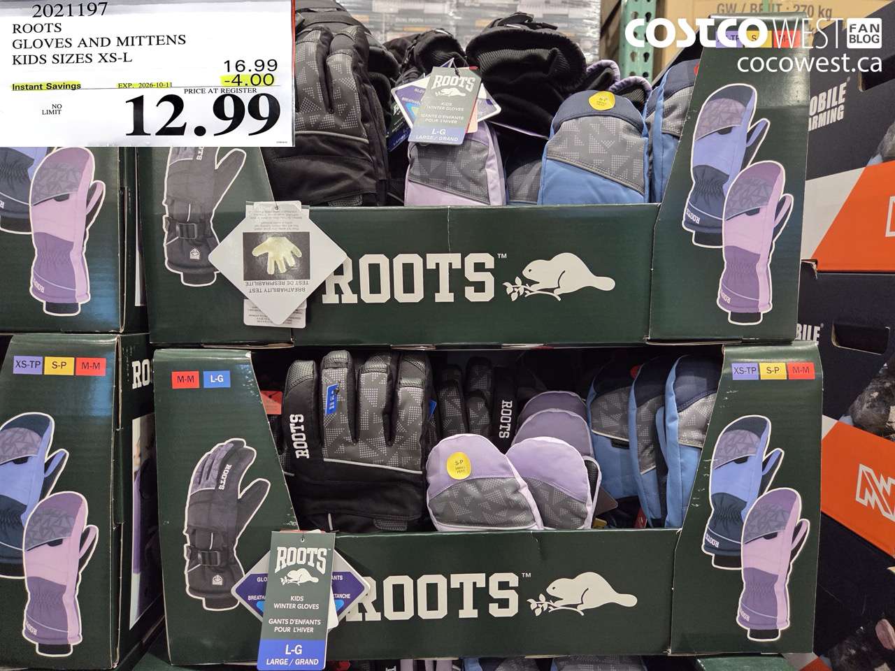 2021197 ROOTS GLOVES AND MITTENS KIDS SIZES XS-L ($4.00 INSTANT SAVINGS EXPIRES ON 2026-10-11) $12.99