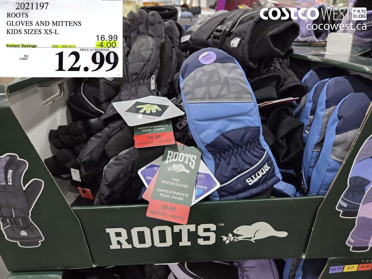 2021197 ROOTS GLOVES AND MITTENS KIDS SIZES XS-L ($4.00 INSTANT SAVINGS EXPIRES ON 2026-10-11) $12.99