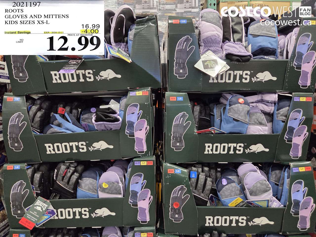 2021197 ROOTS GLOVES AND MITTENS KIDS SIZES XS-L ($4.00 INSTANT SAVINGS EXPIRES ON 2026-10-11) $12.99