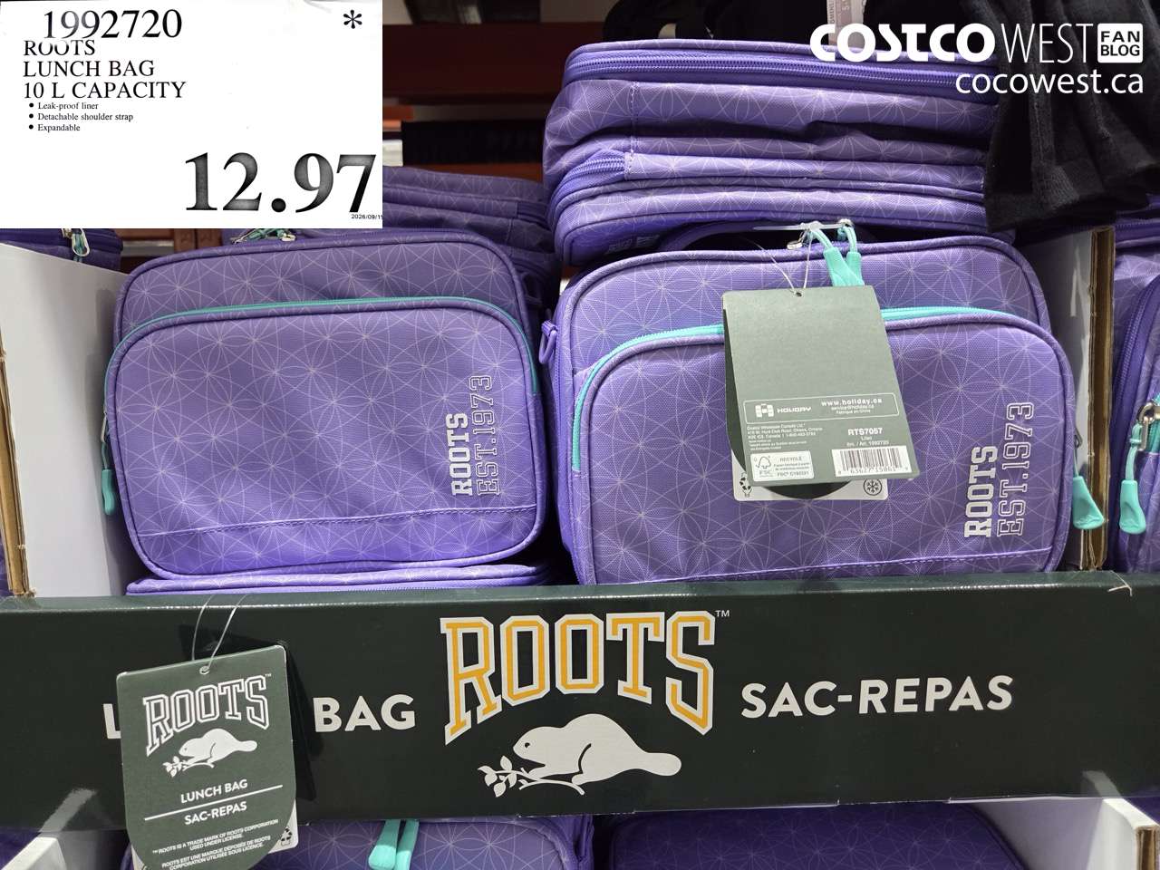 1992720 ROOTS LUNCH BAG 10 L CAPACITY $12.97