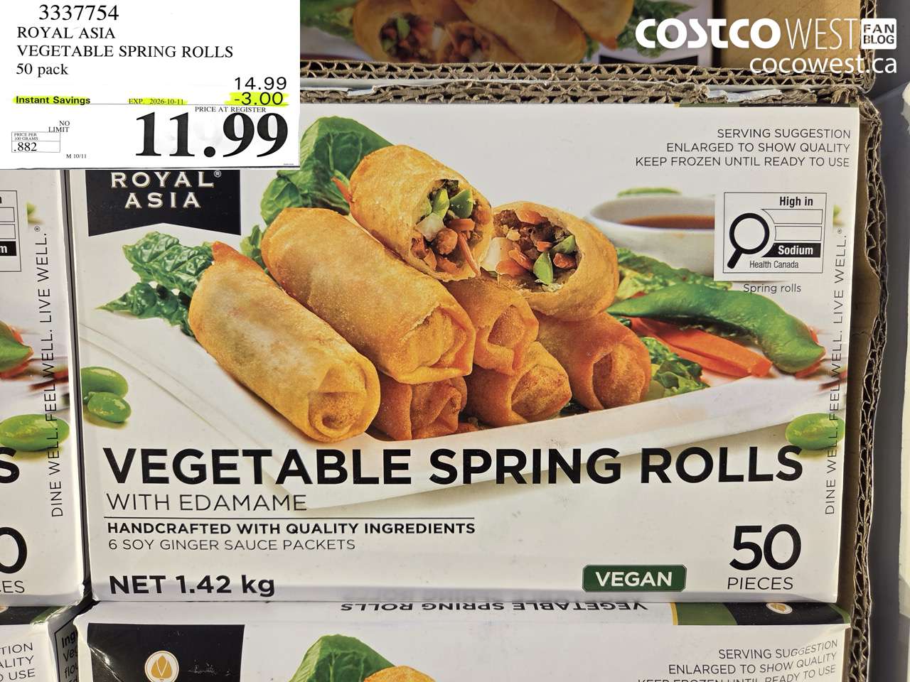 3337754 ROYAL ASIA VEGETABLE SPRING ROLLS 50 PACK ($3.00 INSTANT SAVINGS EXPIRES ON 2026-10-11) $11.99