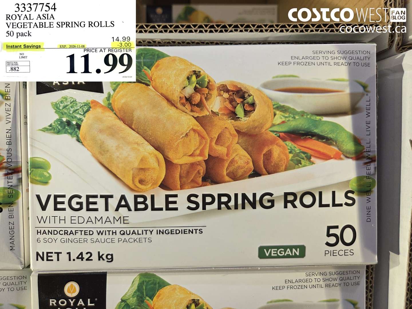 3337754 ROYAL ASIA VEGETABLE SPRING ROLLS 50 PACK ($3.00 INSTANT SAVINGS EXPIRES ON 2026-11-08) $11.99