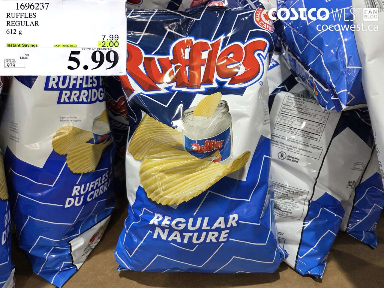 1696237 RUFFLES REGULAR 612 G ($2.00 INSTANT SAVINGS EXPIRES ON 2026-10-25) $5.99